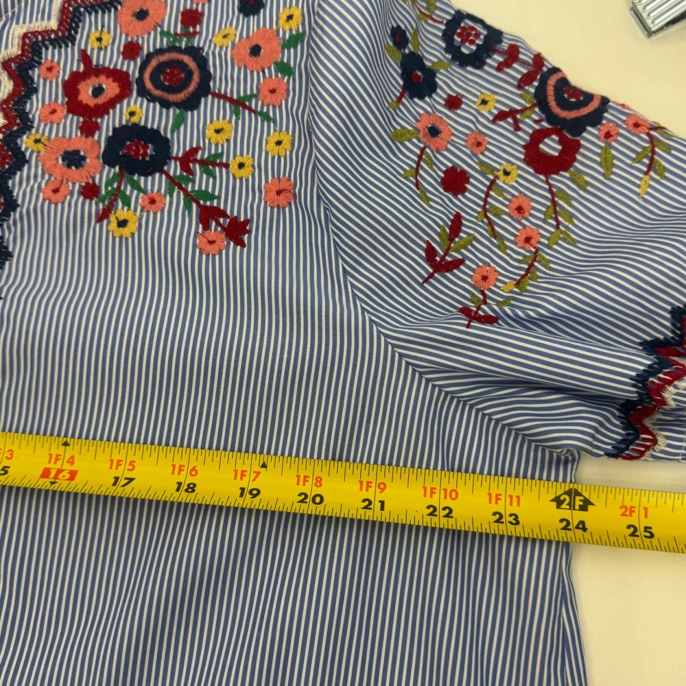 Jennifer Grace Women Striped Embroidered Long Bell Sleeve Blouse Top Size XL - Picture 12 of 15